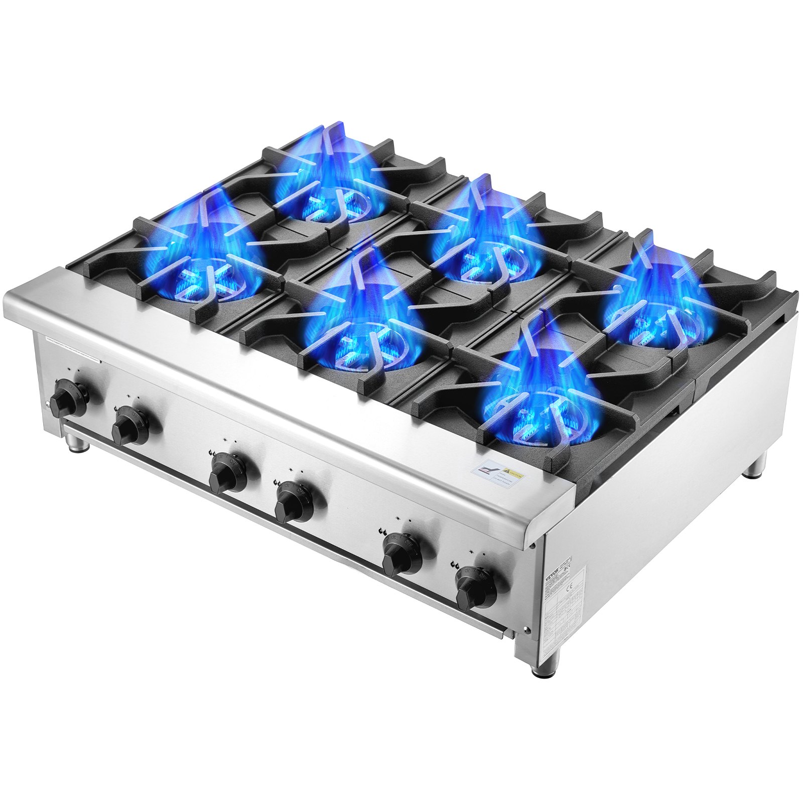 VEVOR commercieel gasfornuis met 6 gasbranders, propaan/aardgasfornuis, roestvrijstalen gaskookplaat, commercieel kookapparaat 915 x 775 x 335 mm voor restaurants, hotels en cafés, 42 kW