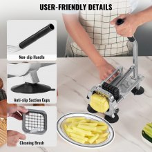 VEVOR French Fry Cutter, Potato Slicer with 1/2-Inch Stainless Steel Blade, Manual Potato Cutter Chopper with Suction Cups, Great for Potato, French Fries, Cucumber, Vegetables, Carrot