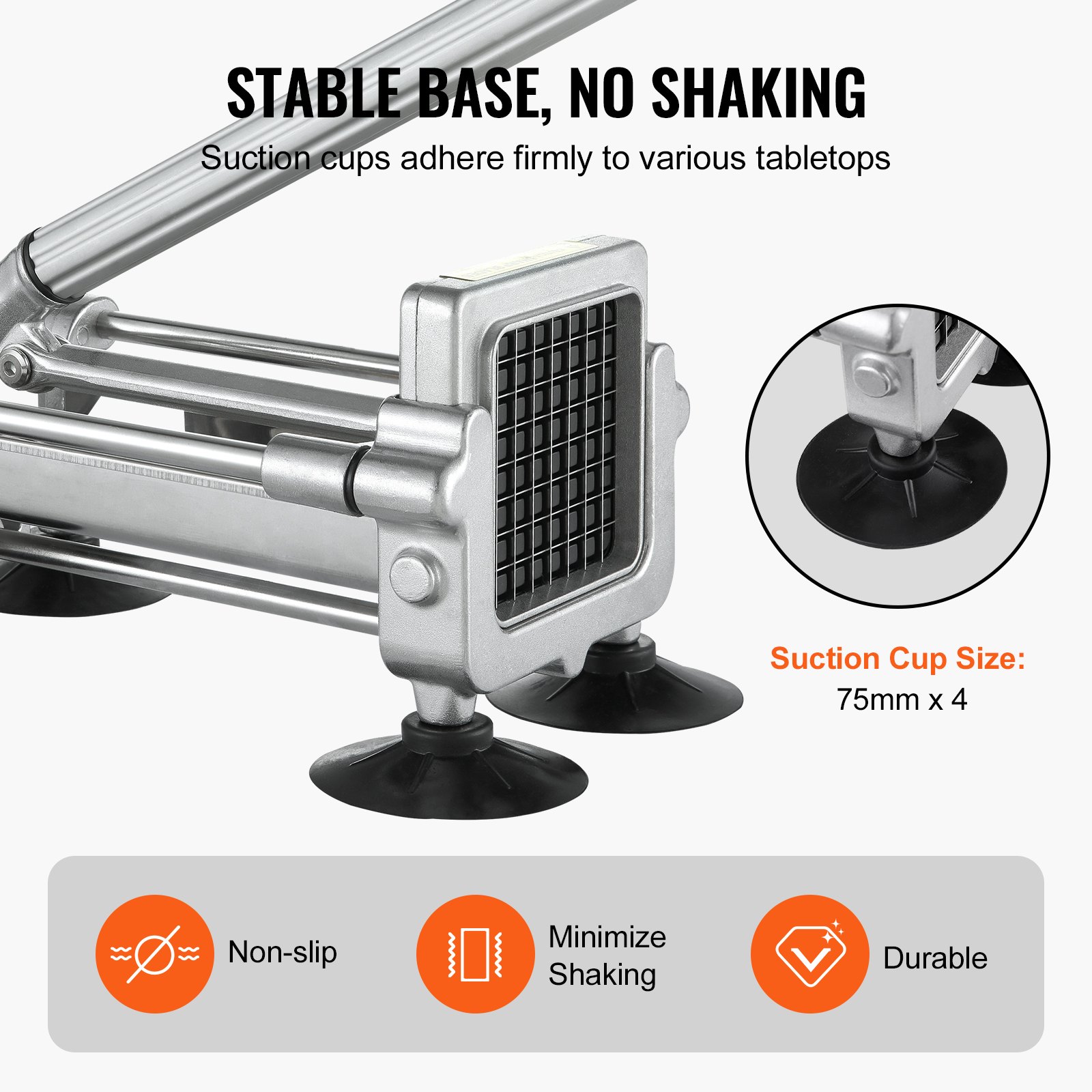 VEVOR French Fry Cutter, Potato Slicer with 1/2" 3/8" 1/4" Stainless Steel Blades, Manual Potato Cutter Chopper with Suction Cups, Great for Potato, French Fries, Cucumber, Vegetables, Carrot