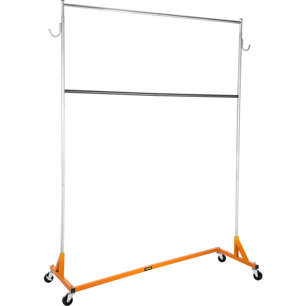 VEVOR Z Rack, Industrial Grade Z Base Garment Rack, Height Adjustable Rolling Z Garment Rack, Sturdy Steel Z Base Clothing Rack with Lockable Casters, for Home Clothing Store with Add-on Hang Rail Ora
