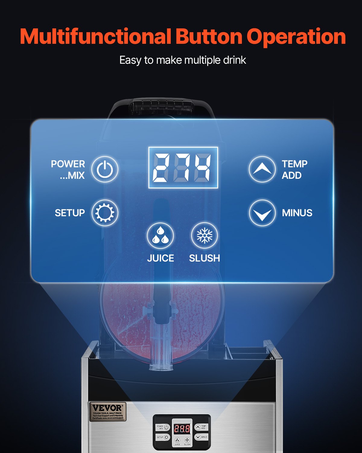 VEVOR Commerciële Slush-ijsmachine 12L Enkele Tank Bevroren Drankmachine, 48 Kopjes RVS Slush-ijsmachine met Toetsenbord Softijsmachine voor Feesten Restaurants Cafés Bars Zwart