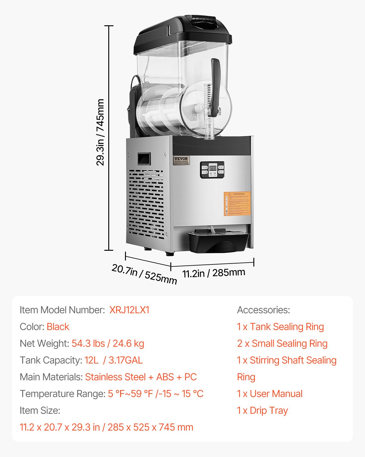 VEVOR Commerciële Slush-ijsmachine 12L Enkele Tank Bevroren Drankmachine, 48 Kopjes RVS Slush-ijsmachine met Toetsenbord Softijsmachine voor Feesten Restaurants Cafés Bars Zwart