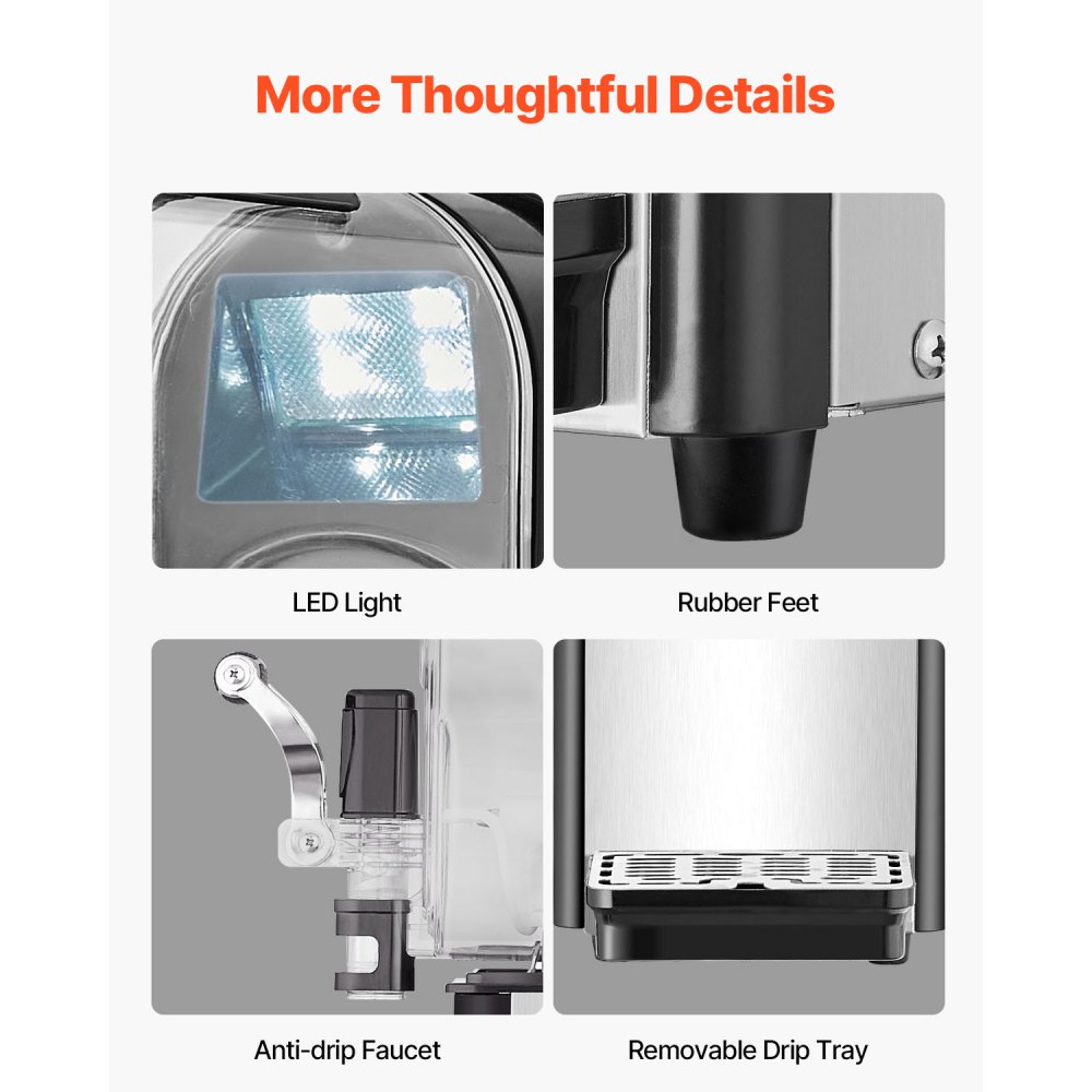 VEVOR Commercial Slushy Machine, 3L Single Tank Frozen Drink Machine, 12 Cups Stainless Steel Margarita Smoothie Frozen Drink Maker, Slushie Maker for Home Party Restaurants Cafe Bars