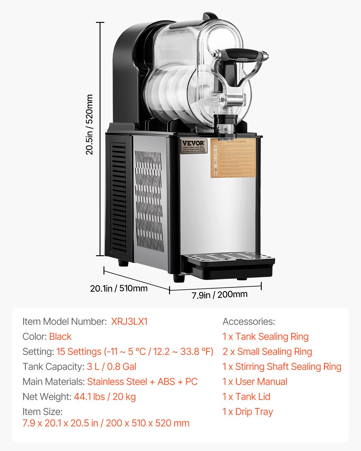 VEVOR Commercial Slushy Machine, 3L Single Tank Frozen Drink Machine, 12 Cups Stainless Steel Margarita Smoothie Frozen Drink Maker, Slushie Maker for Home Party Restaurants Cafe Bars