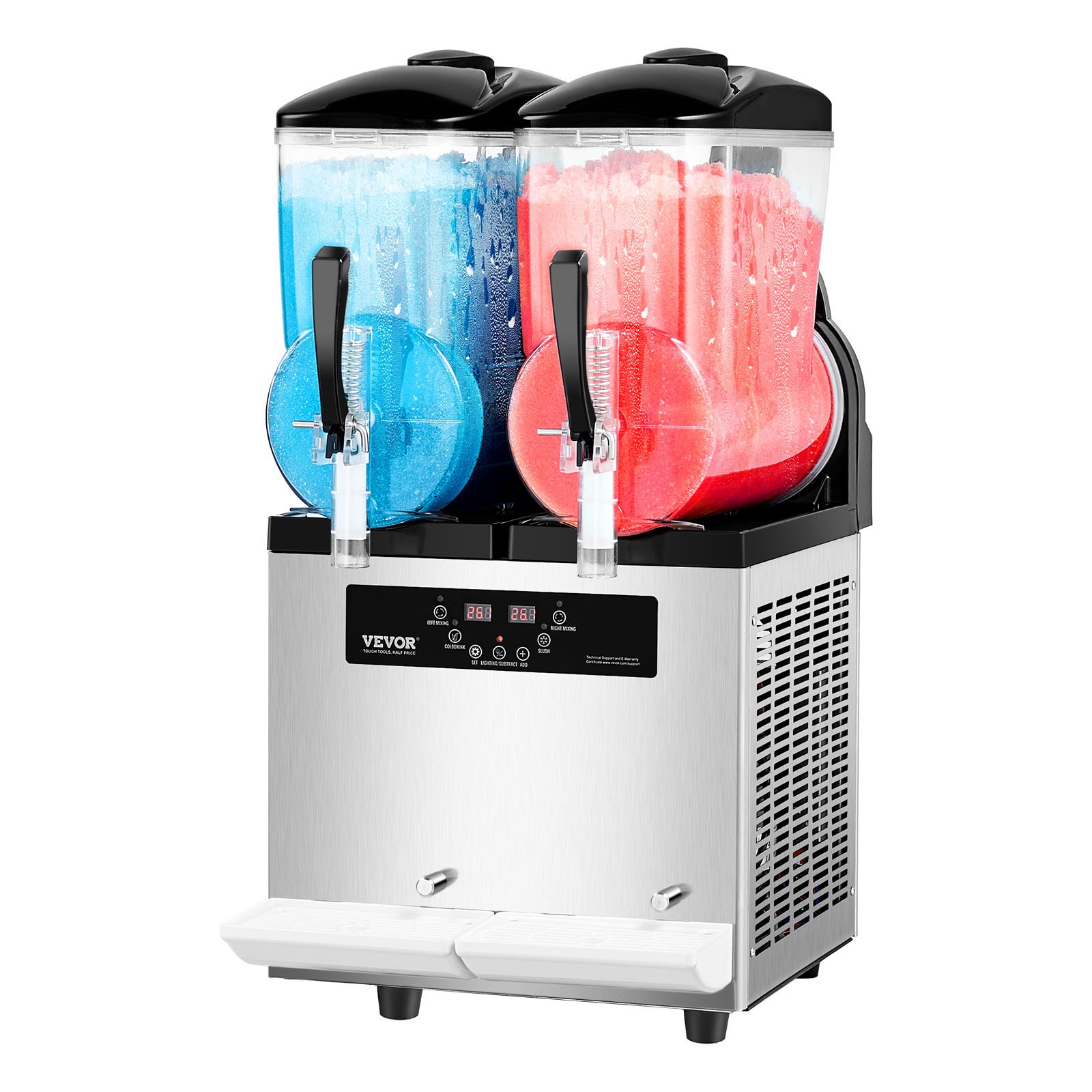 VEVOR Commerciële Slush-ijsmachine 12L x 2 Dubbele Tank Bevroren Drankmachine, 96 Kopjes RVS Slush-ijsmachine met Toetsenbord Soft Serve-ijsmachine voor Feesten, Restaurants, Cafés en Bars