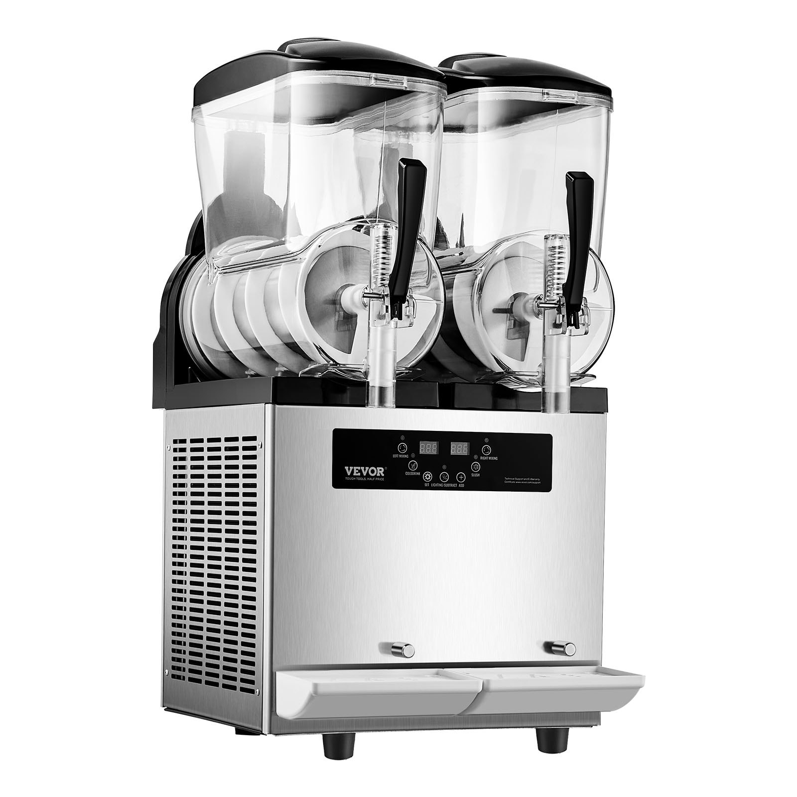 VEVOR Commerciële Slush-ijsmachine 12L x 2 Dubbele Tank Bevroren Drankmachine, 96 Kopjes RVS Slush-ijsmachine met Toetsenbord Soft Serve-ijsmachine voor Feesten, Restaurants, Cafés en Bars