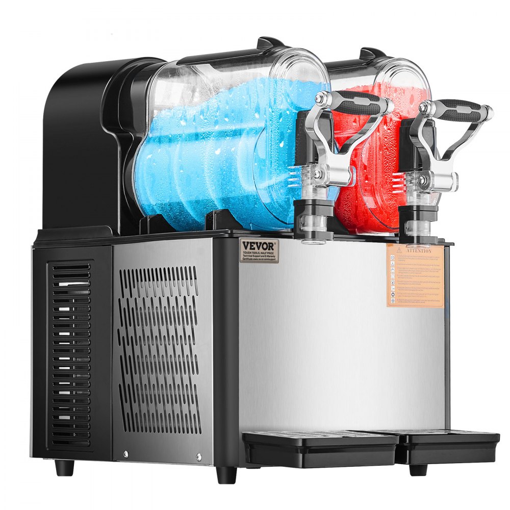 VEVOR Commerciële Slush-ijsmachine 3 L x 2 Dubbele Tank Bevroren Drankmachine, 24 Bekers RVS Slush-ijsmachine Softijsmachine voor Feesten Restaurants Cafés Bars Zwart