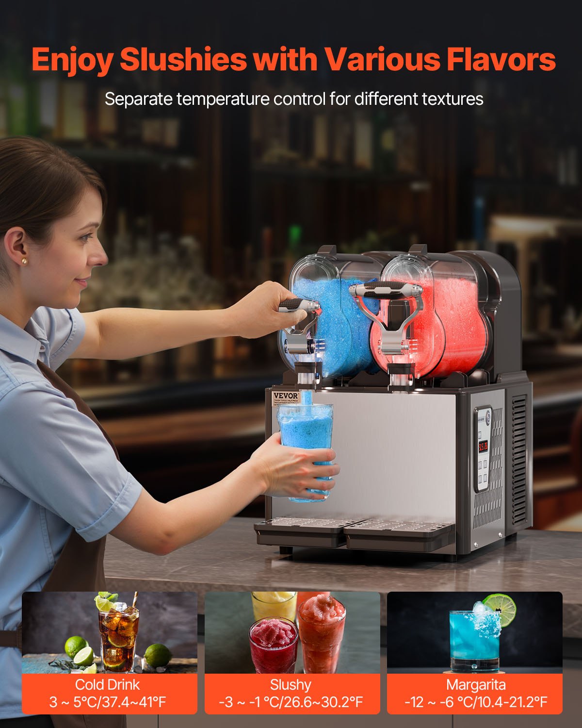 VEVOR Commerciële Slush-ijsmachine 3 L x 2 Dubbele Tank Bevroren Drankmachine, 24 Bekers RVS Slush-ijsmachine Softijsmachine voor Feesten Restaurants Cafés Bars Zwart