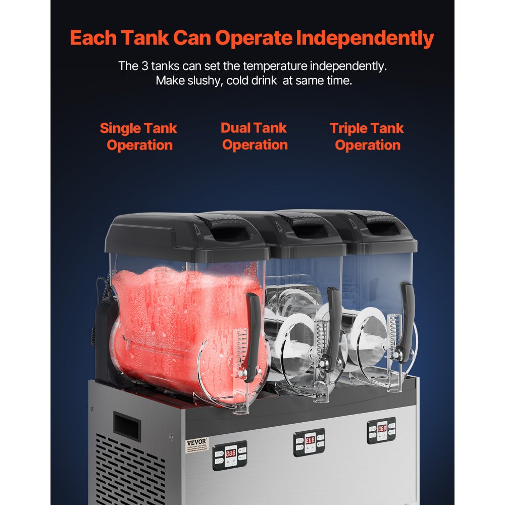 VEVOR Commerciële Slush-ijsmachine 12L x 3 Drievoudige tank Bevroren drankmachine, 144 kopjes RVS Slush-ijsmachine met toetsenbord Softijsmachine voor feesten, restaurants, cafés en bars