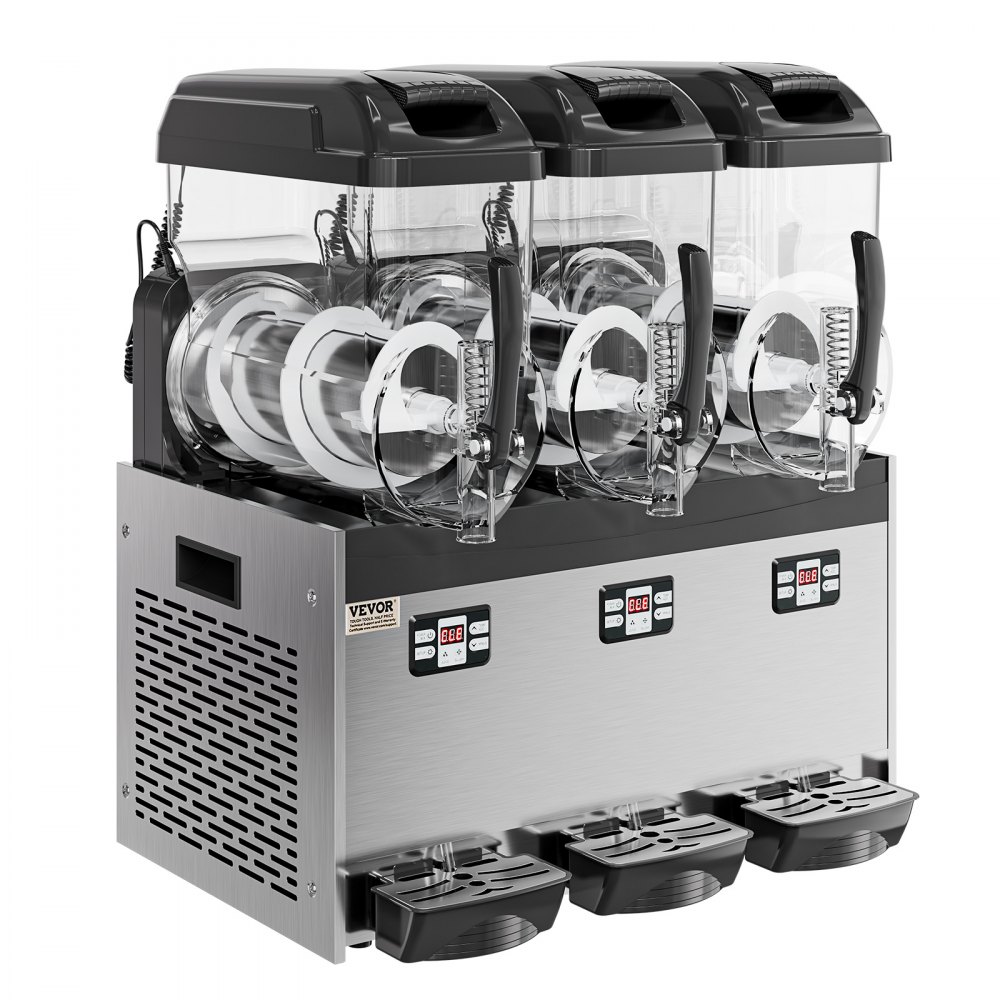 VEVOR Commerciële Slush-ijsmachine 12L x 3 Drievoudige tank Bevroren drankmachine, 144 kopjes RVS Slush-ijsmachine met toetsenbord Softijsmachine voor feesten, restaurants, cafés en bars