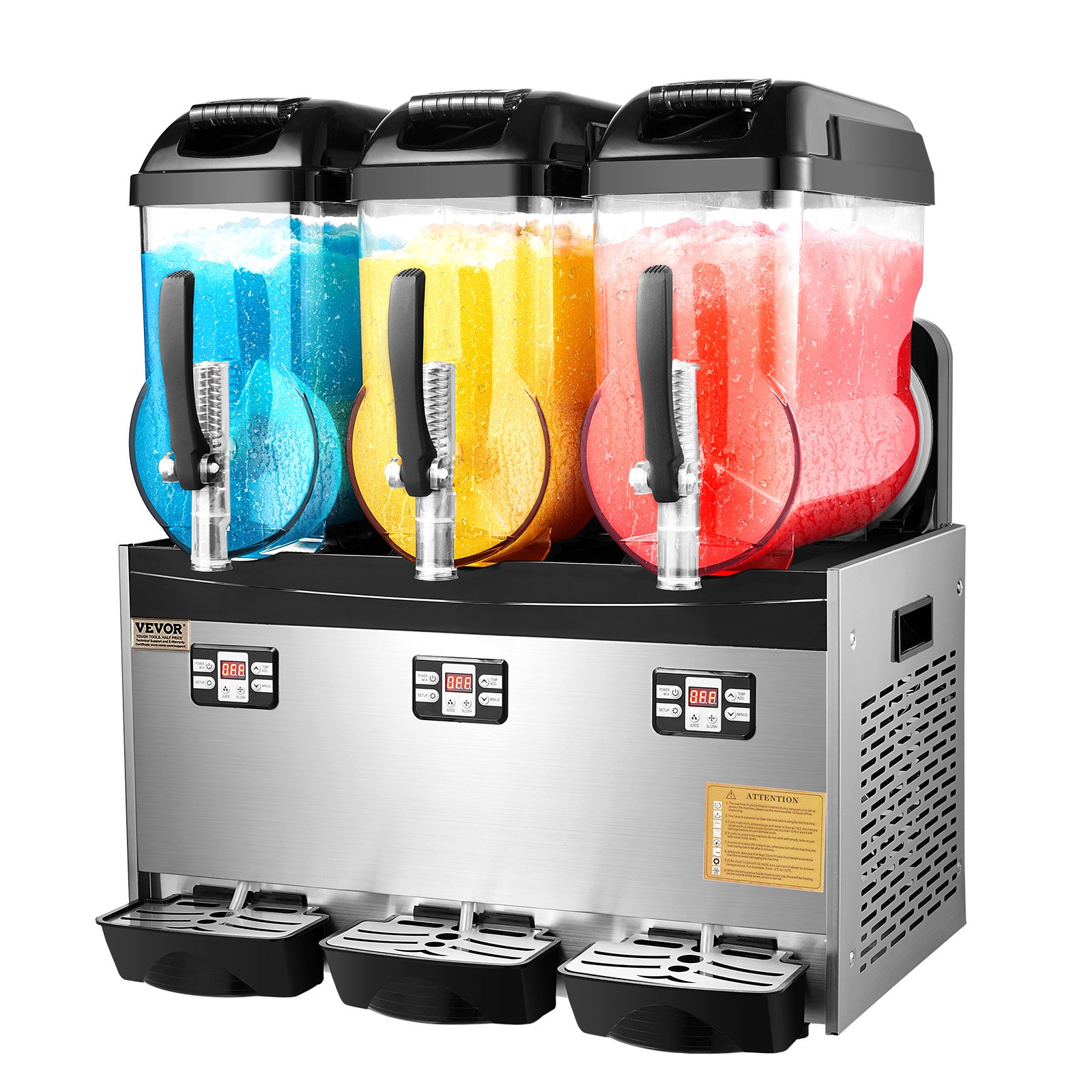 VEVOR Commerciële Slush-ijsmachine 12L x 3 Drievoudige tank Bevroren drankmachine, 144 kopjes RVS Slush-ijsmachine met toetsenbord Softijsmachine voor feesten, restaurants, cafés en bars