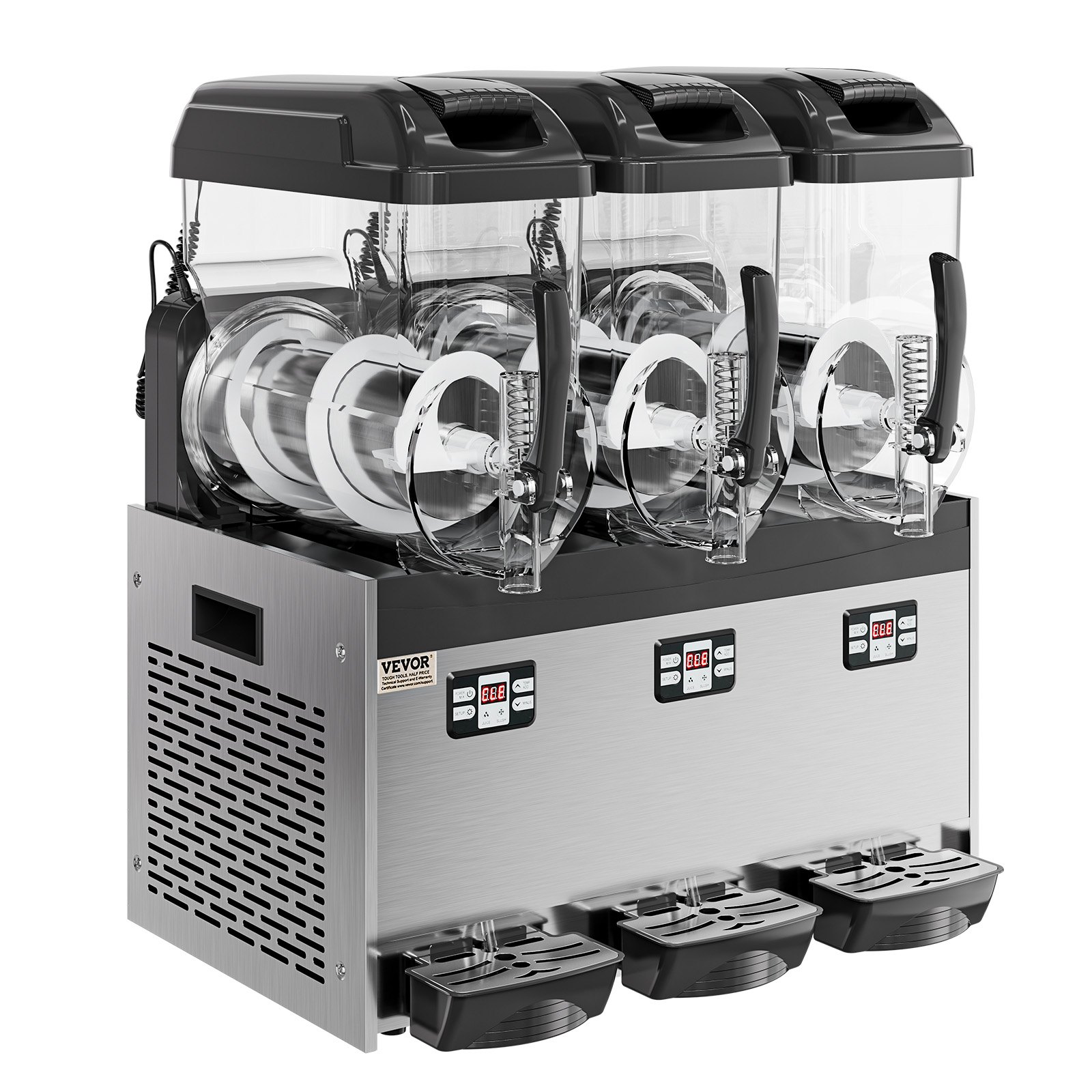 VEVOR Commerciële Slush-ijsmachine 12L x 3 Drievoudige tank Bevroren drankmachine, 144 kopjes RVS Slush-ijsmachine met toetsenbord Softijsmachine voor feesten, restaurants, cafés en bars