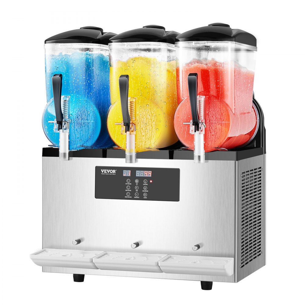 VEVOR Commerciële Slush-ijsmachine 12L x 3 Drievoudige tank Bevroren drankmachine, 144 kopjes RVS Slush-ijsmachine met toetsenbord Softijsmachine voor feesten, restaurants, cafés en bars