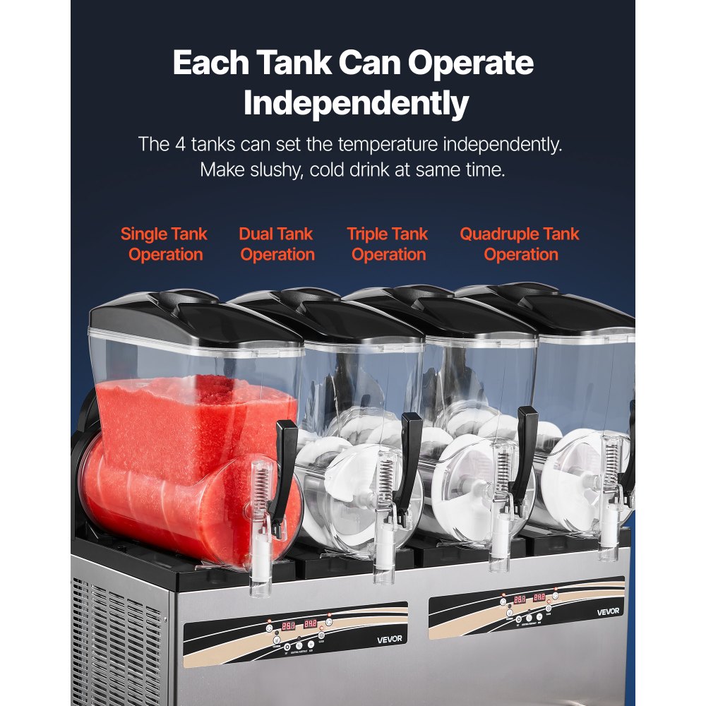 VEVOR Slushie Machine, 12L/3.17Gal x 4 Tank Commercial Slushy Maker, Frozen Drink Maker with Self-Cleaning, Margarita Machine for Restaurants Bars Party for Slushie, Margaritas, Milkshake & More