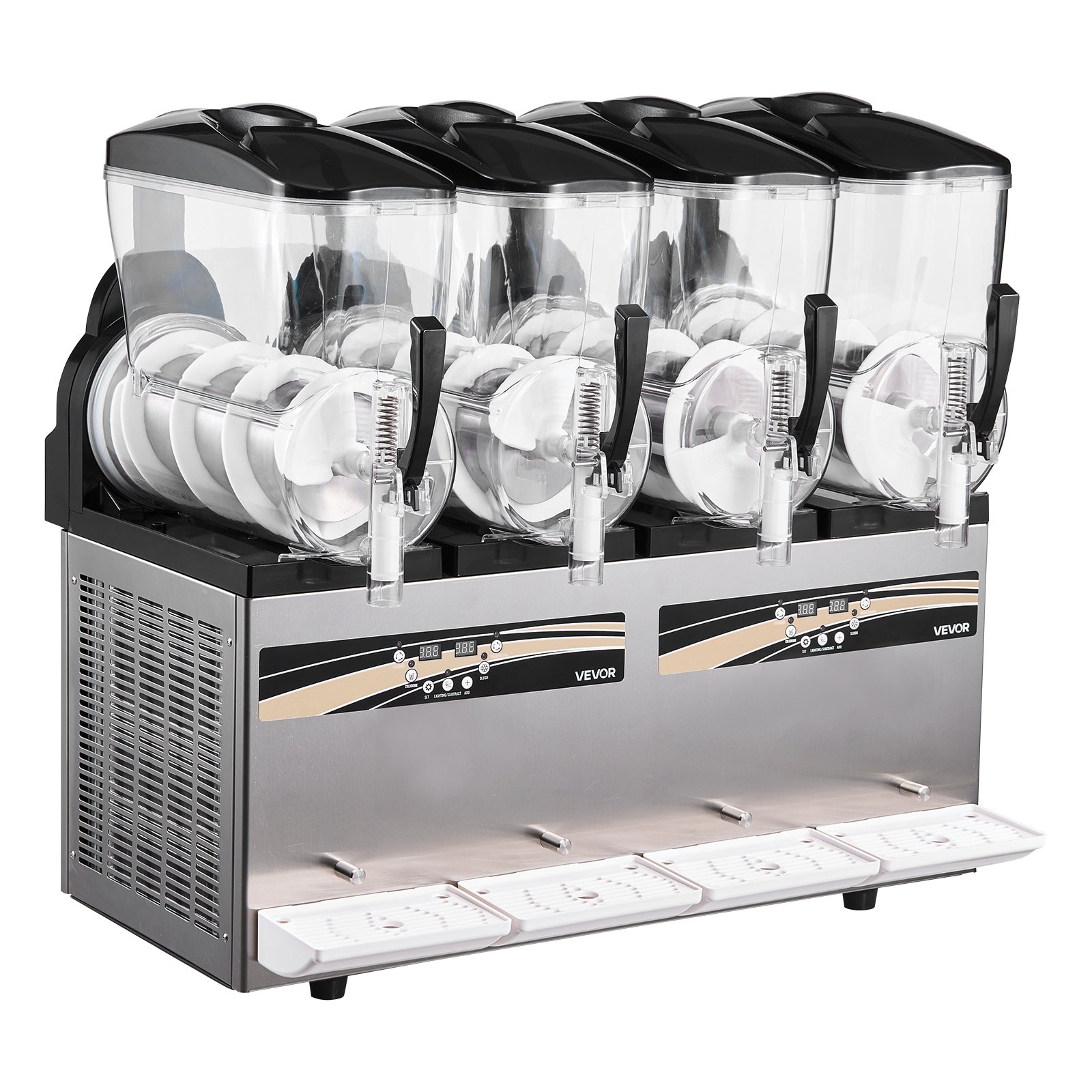 VEVOR Slushmachine 4 x 12 L, Slush-ijsmaker 1650 W (geen ijs nodig), elektrische margarita-machine met zelfreinigende functie, geschikt voor bevroren margarita's, frappés, milkshakes en shakes.