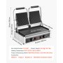VEVOR Commerciële Panini Grill Contactgrill 3600W voor Sandwiches Steak Bacon Hamburger, Sandwich Maker Press Grill Gemaakt van roestvrij staal met handvat & temperatuurregeling & 48 x 23 cm verwarmingsplaat, Panini Press