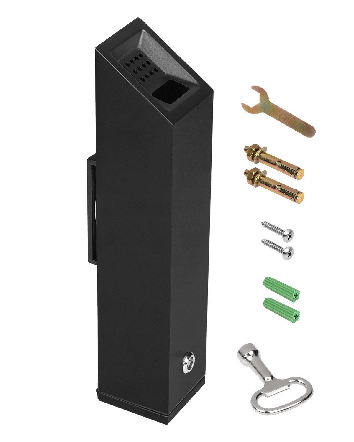 VEVOR Sigarettenasbak Sigarettenpeukencontainer Wandmontage Kubusvormige Asbak (132 x 100 x 487 mm) Gemaakt van roestvrij staal en aluminiumlegering Buiten Tuin Kantoor Restaurant Hotel Zwart