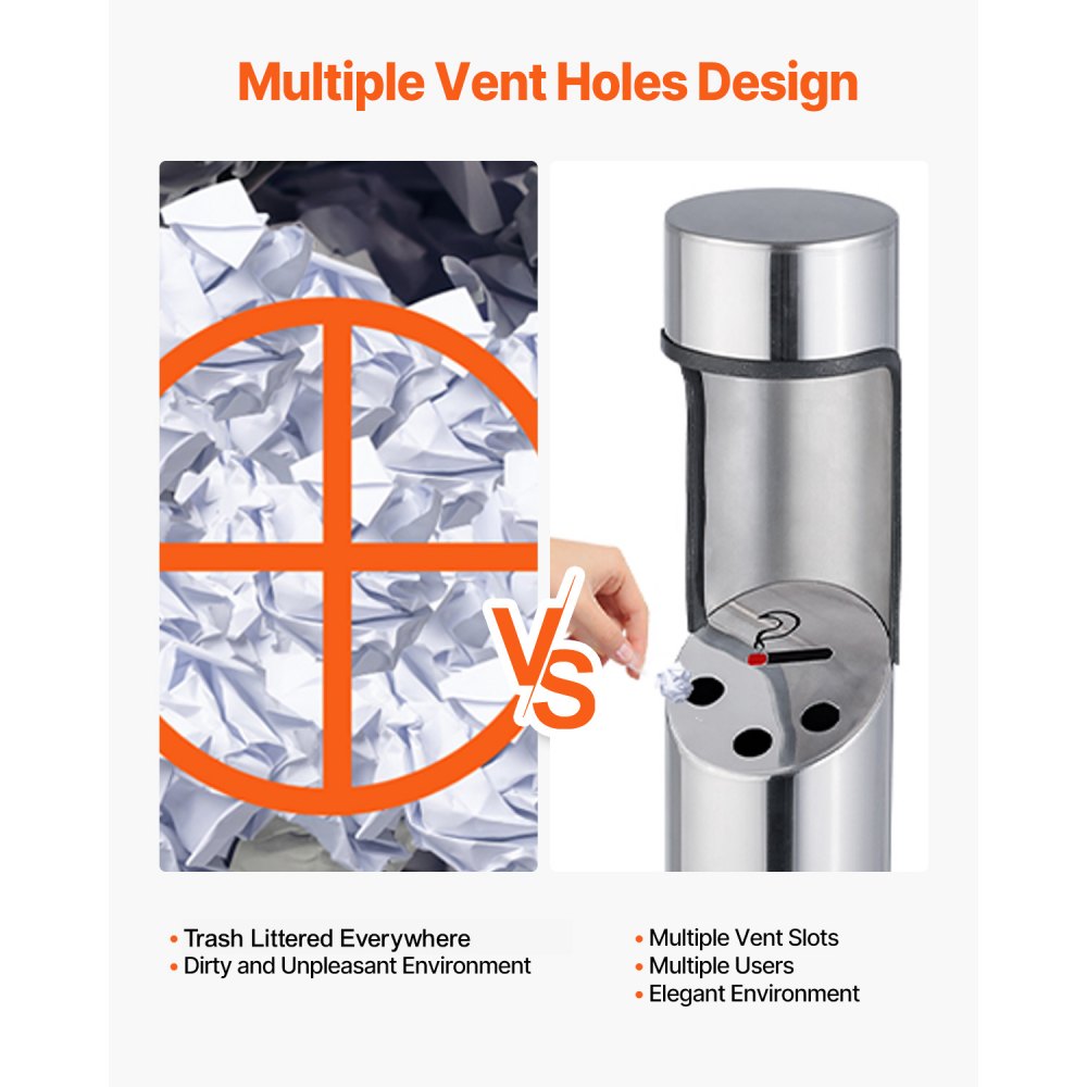 VEVOR Cigarette Butt Receptacle, Stainless Steel Cylinder Cigarette Butt Container, Freestanding and Weatherproof Outdoor Cigarette Butt Disposal for Garden, Office, Restaurant, Hotel, Bar, Silver