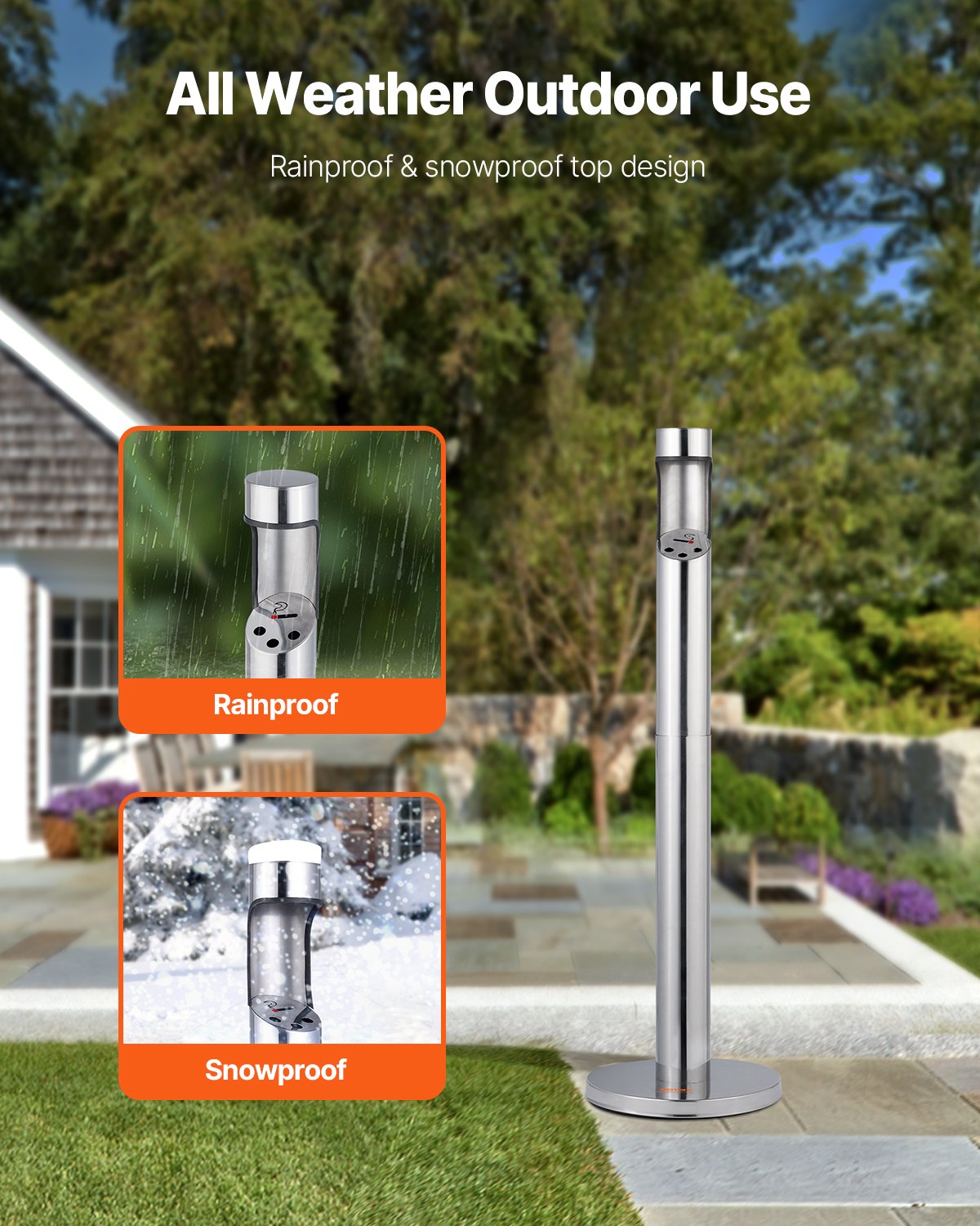 VEVOR Cigarette Butt Receptacle, Stainless Steel Cylinder Cigarette Butt Container, Freestanding and Weatherproof Outdoor Cigarette Butt Disposal for Garden, Office, Restaurant, Hotel, Bar, Silver