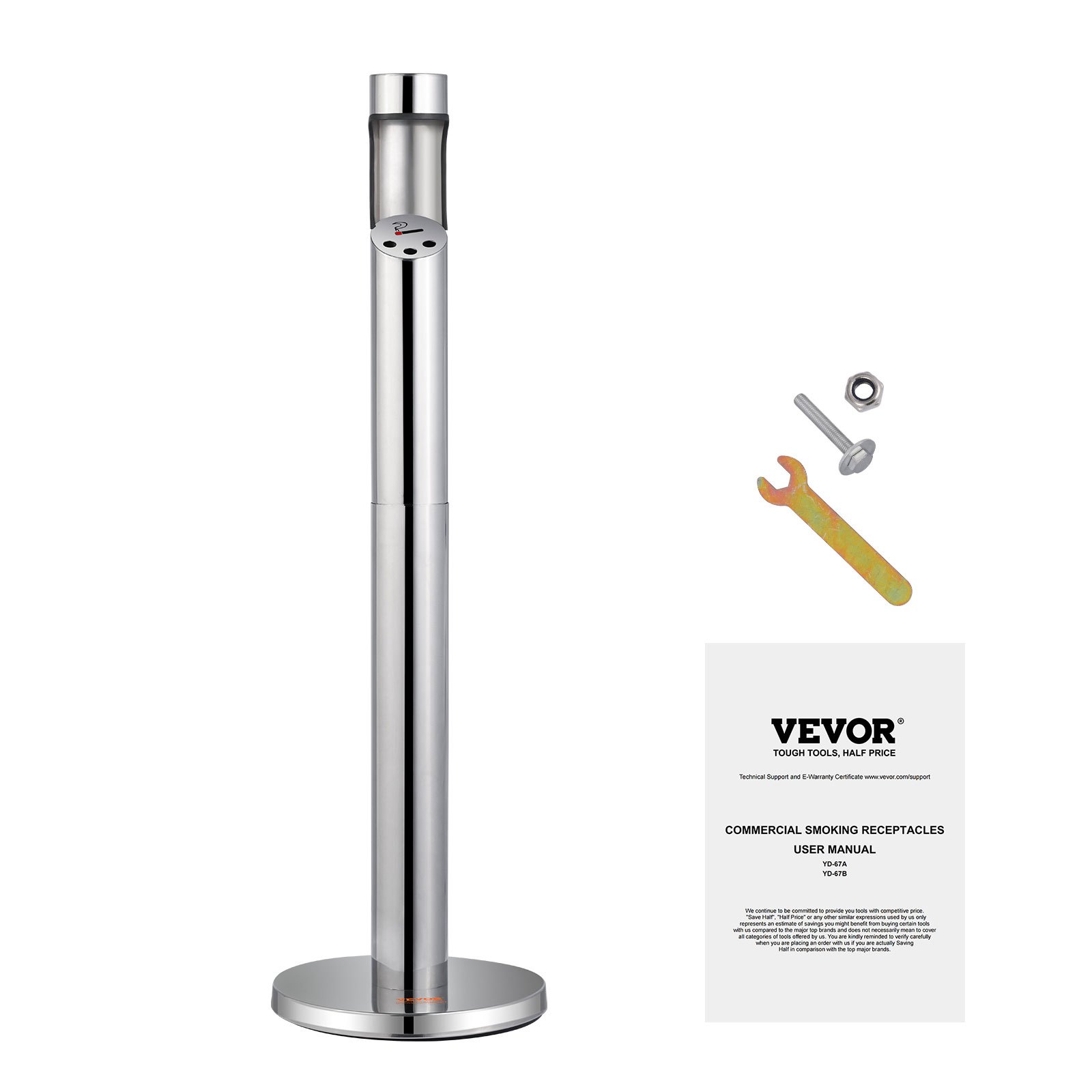 VEVOR Cigarette Butt Receptacle, Stainless Steel Cylinder Cigarette Butt Container, Freestanding and Weatherproof Outdoor Cigarette Butt Disposal for Garden, Office, Restaurant, Hotel, Bar, Silver