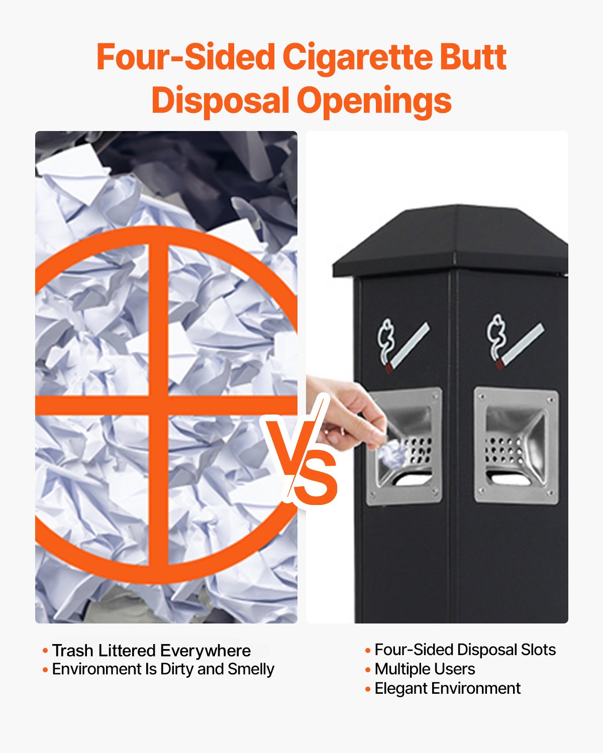 VEVOR Sigarettenasbak Vierkante sigarettenpeukencontainer met 4 afvoeropeningen en bovendeksel, asbak van gegalvaniseerde platen Buiten Tuin Kantoor Restaurant Hotel