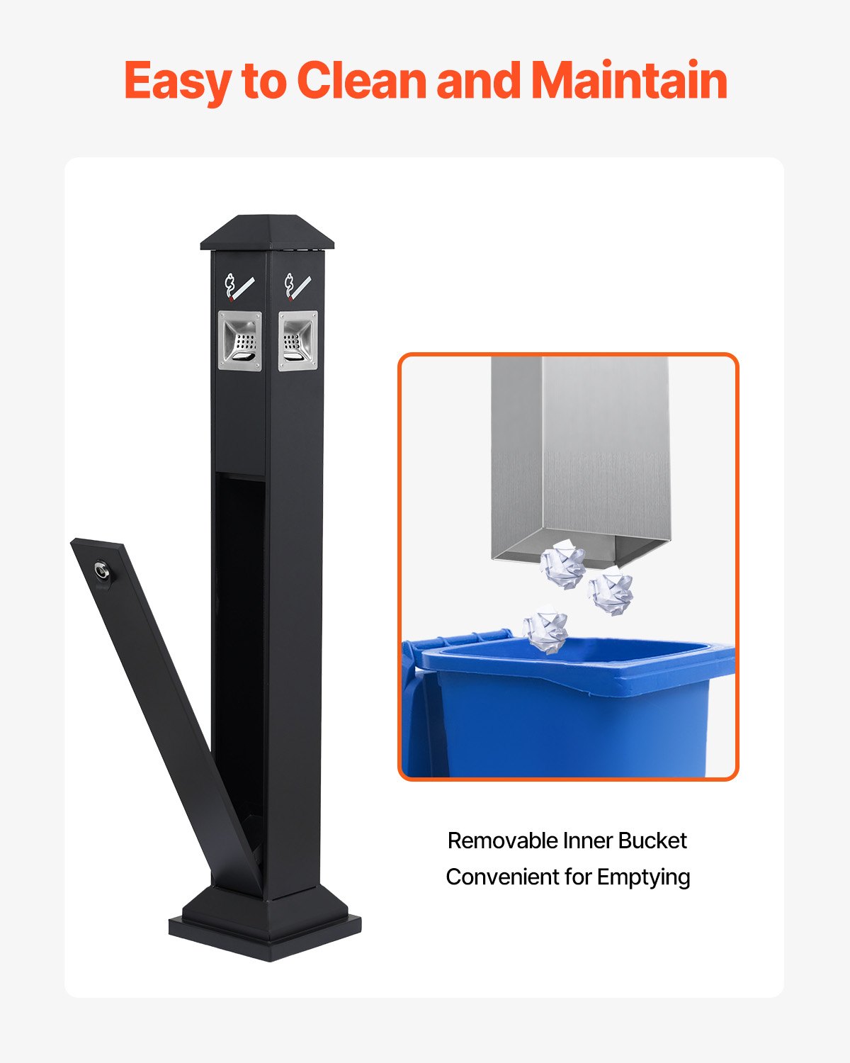 VEVOR Sigarettenasbak Vierkante sigarettenpeukencontainer met 4 afvoeropeningen en bovendeksel, asbak van gegalvaniseerde platen Buiten Tuin Kantoor Restaurant Hotel