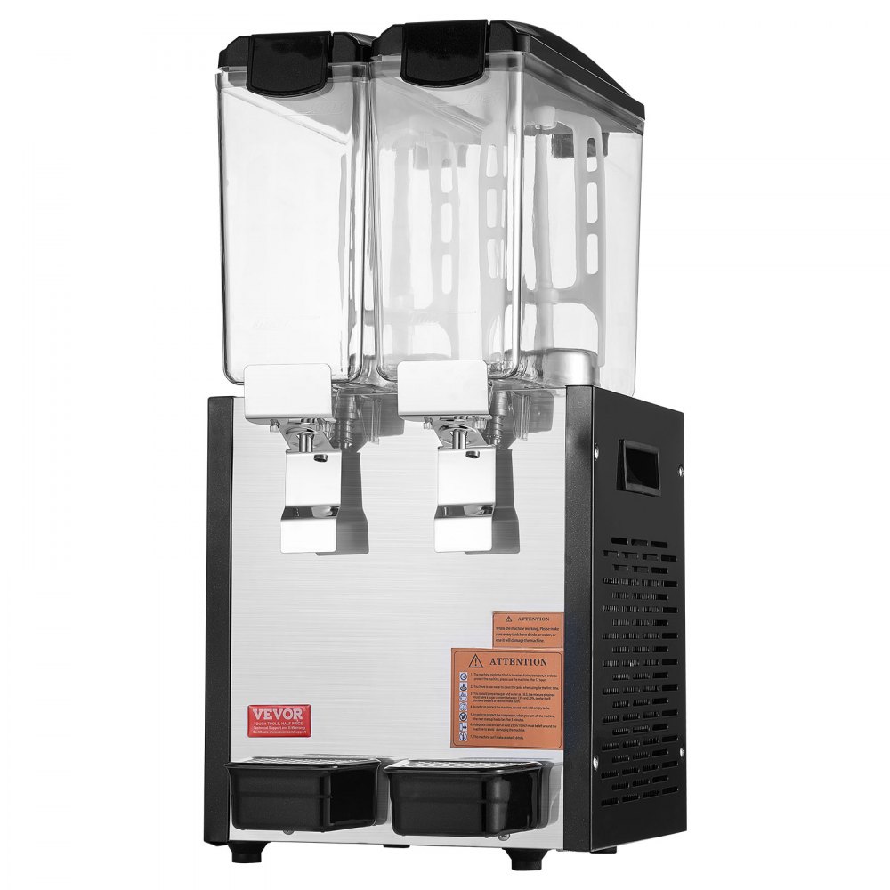 VEVOR Commercial Beverage Dispenser, 2 Tanks 10 L Per Tank Juice Dispenser, 270W Stainless Steel Ice Tea Drink Machine with 45°F-54°F Cooling Temperature, for Cold Drink Restaurant Bar Party