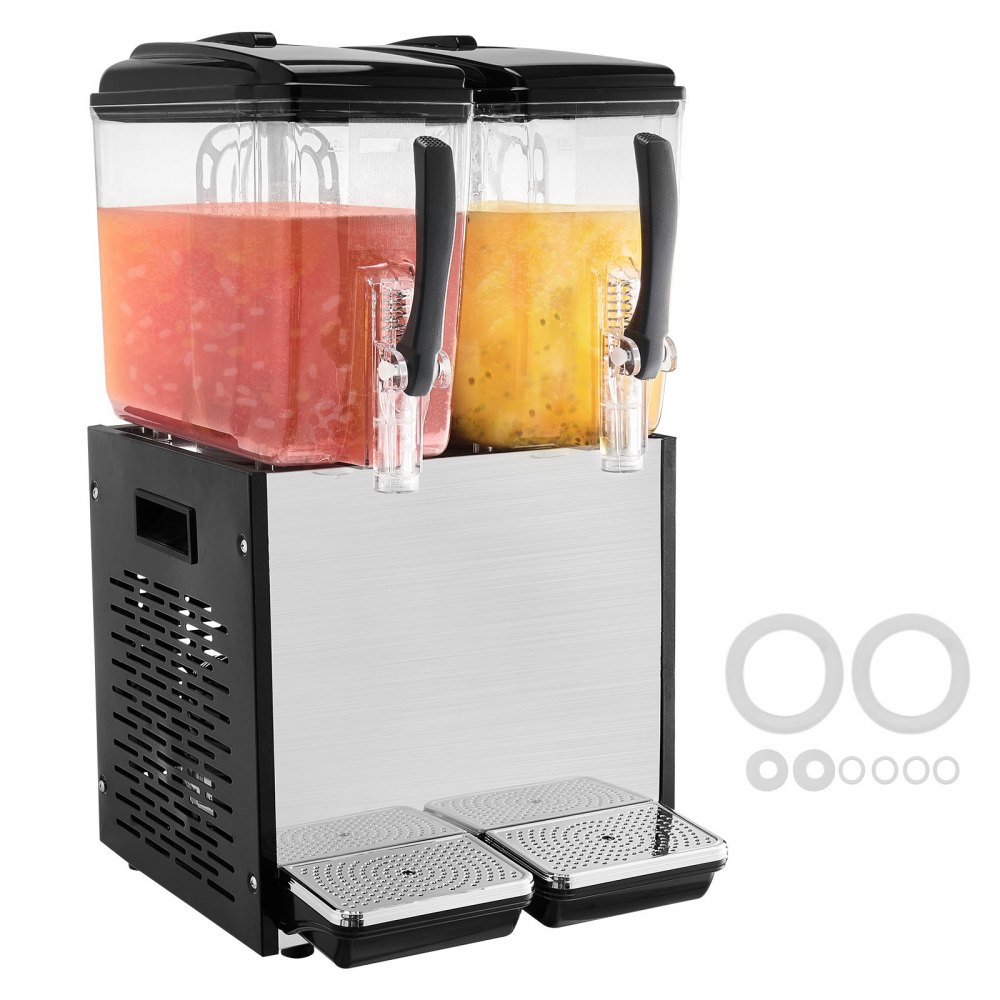 VEVOR Commercial Beverage Dispenser, 2 Tanks 12 L Per Tank Juice Dispenser, 286W Stainless Steel Ice Tea Drink Machine with 45°F-54°F Cooling Temperature, for Cold Drink Restaurant Bar Party