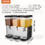 VEVOR Commercial Beverage Dispenser, 3 Tanks 18 L Per Tank Juice Dispenser, 512W Stainless Steel Ice Tea Drink Machine with 45°F-54°F Cooling Temperature, for Cold Drink Restaurant Bar Party