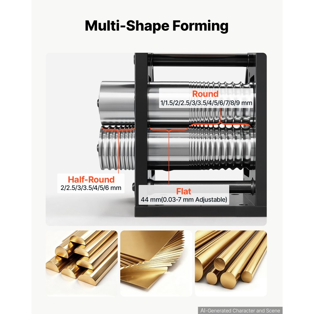 VEVOR Handwals 44 mm 3-in-1 Combinatiewals voor Rond, Plat en Halfrond, Handgereedschap voor Doe-het-zelf sieradenmakers, Instelbare dikte 0,03–7 mm, voor kneedbare metalen zoals goud, zilver, koper en aluminium