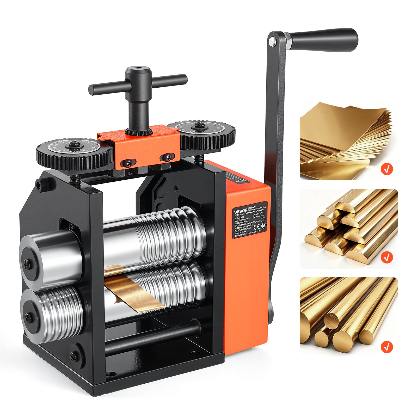 VEVOR Handwals 44 mm 3-in-1 Combinatiewals voor Rond, Plat en Halfrond, Handgereedschap voor Doe-het-zelf sieradenmakers, Instelbare dikte 0,03–7 mm, voor kneedbare metalen zoals goud, zilver, koper en aluminium