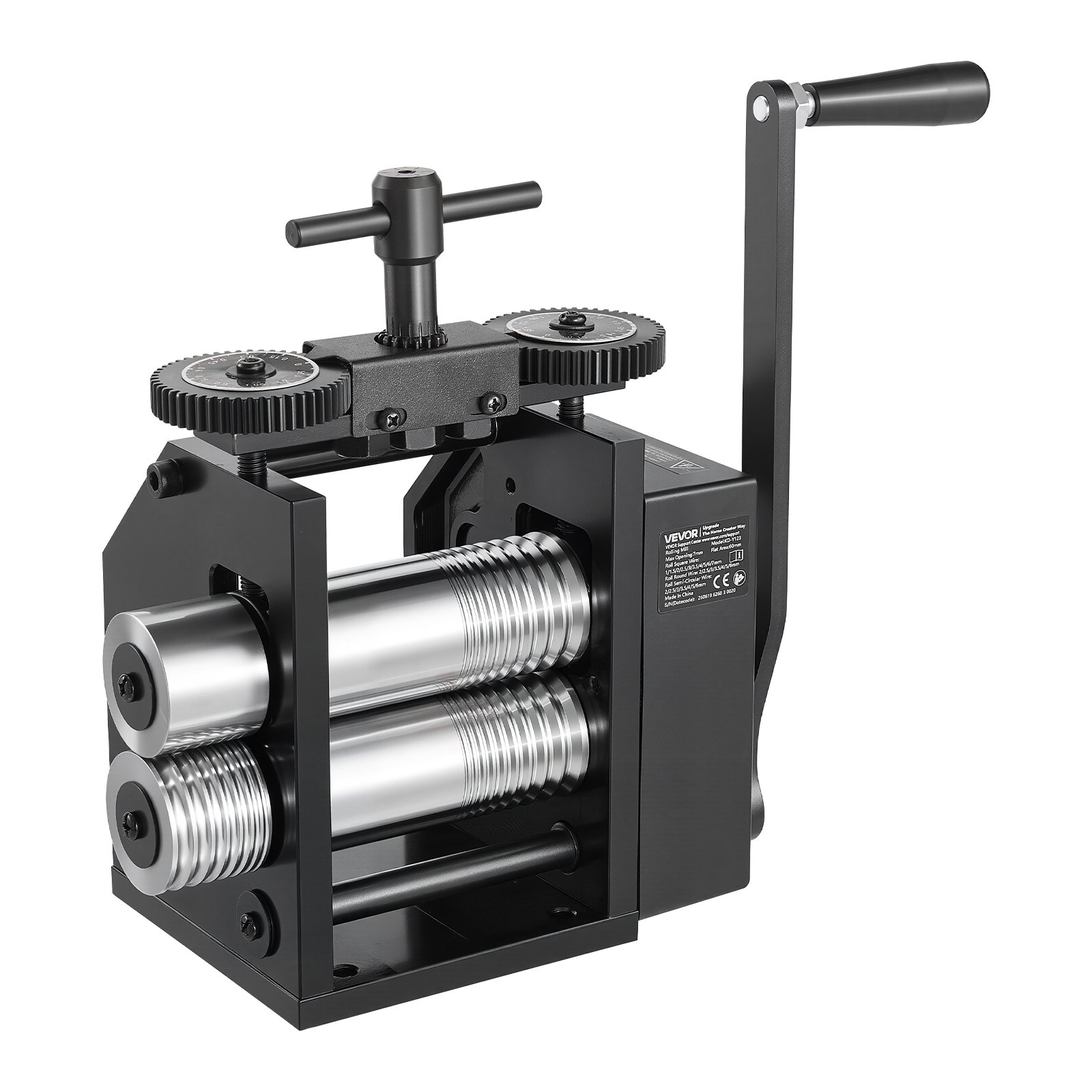 VEVOR Handwals 60 mm 4-in-1 Sieradenwals Rond Plat Vierkant Halfrond, Handmatig Sieradengereedschap voor Doe-het-zelf Sieradenmakers, Verstelbare Dikte 0,03–7 mm, voor Kneedbare Metalen Goud Zilver Koper Aluminium