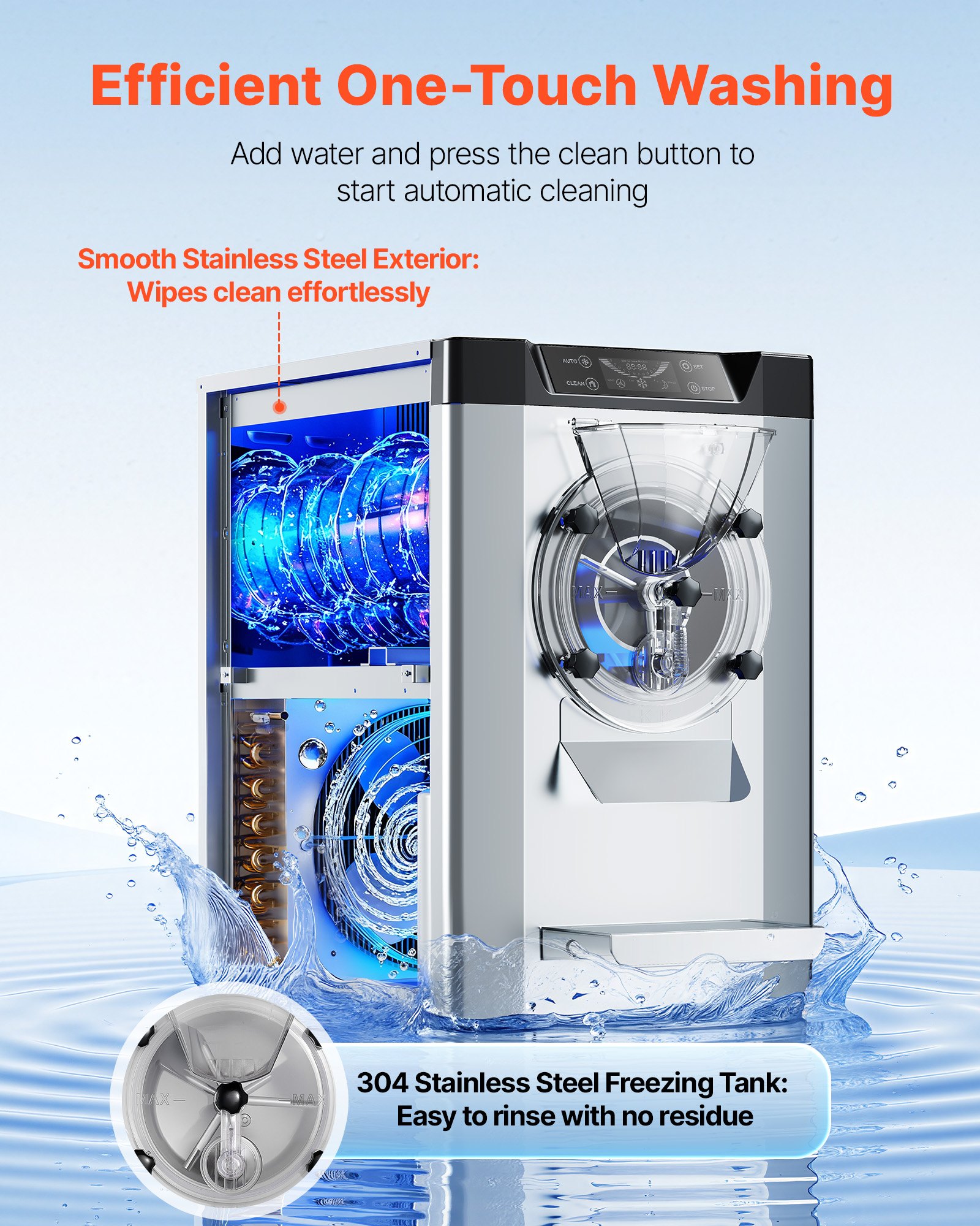 VEVOR Commercial Hard Ice Cream Machine, 2000W 3.17-5.28 Gal/Hour, Countertop Gelato Hard Serve Ice Cream Maker with 6L 304 Stainless Steel Cylinder, Auto Clean LED Panel for Snack Bar Restaurants