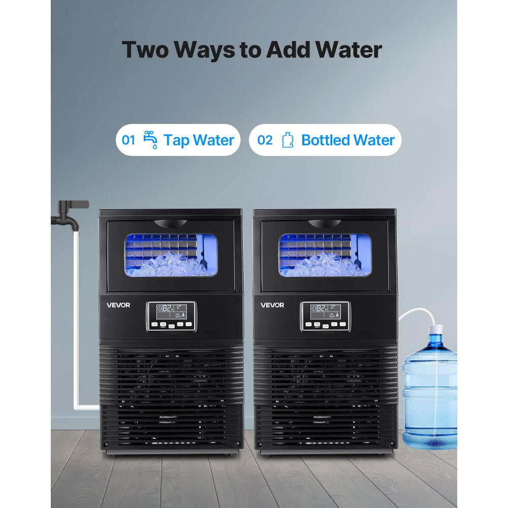 VEVOR Commercial Ice Maker Machine, 40.82 kg/24h with 5.44kg Storage, 32 Cubes per Cycle, Stainless Steel Freestanding & Countertop Ice Maker with LED Display & Self-Cleaning, for Home Bar Restaurant