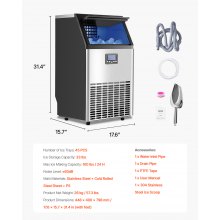 VEVOR Commerciële ijsmachine 45,36 kg/dag LED-display Restaurant