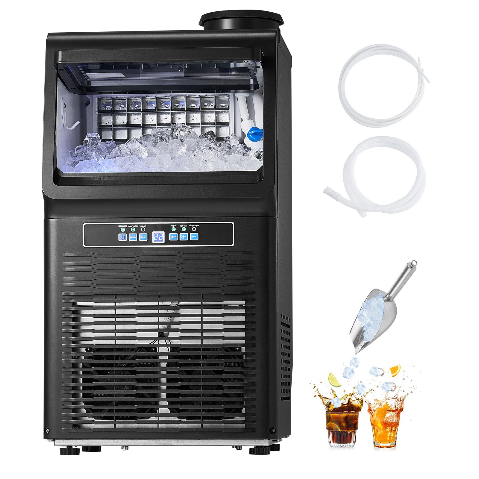 VEVOR 90lbs/24H Commercial Ice Maker, 36 Ice Cubes in 15 Minutes, Freestanding Ice Maker Machine with 12lbs Large Storage Capacity for Bar Office Restaurant, with LED Digital Display & Self-Cleaning