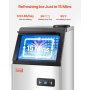 VEVOR Commerciële ijsmachine (54,43 kg/dag) IJsmachine met een opslagcapaciteit van 12,7 kg, 36 ijsblokjes in 15 minuten, met LED-digitaal display en 2 opties voor watertoevoeging, voor bar, kantoor, restaurant