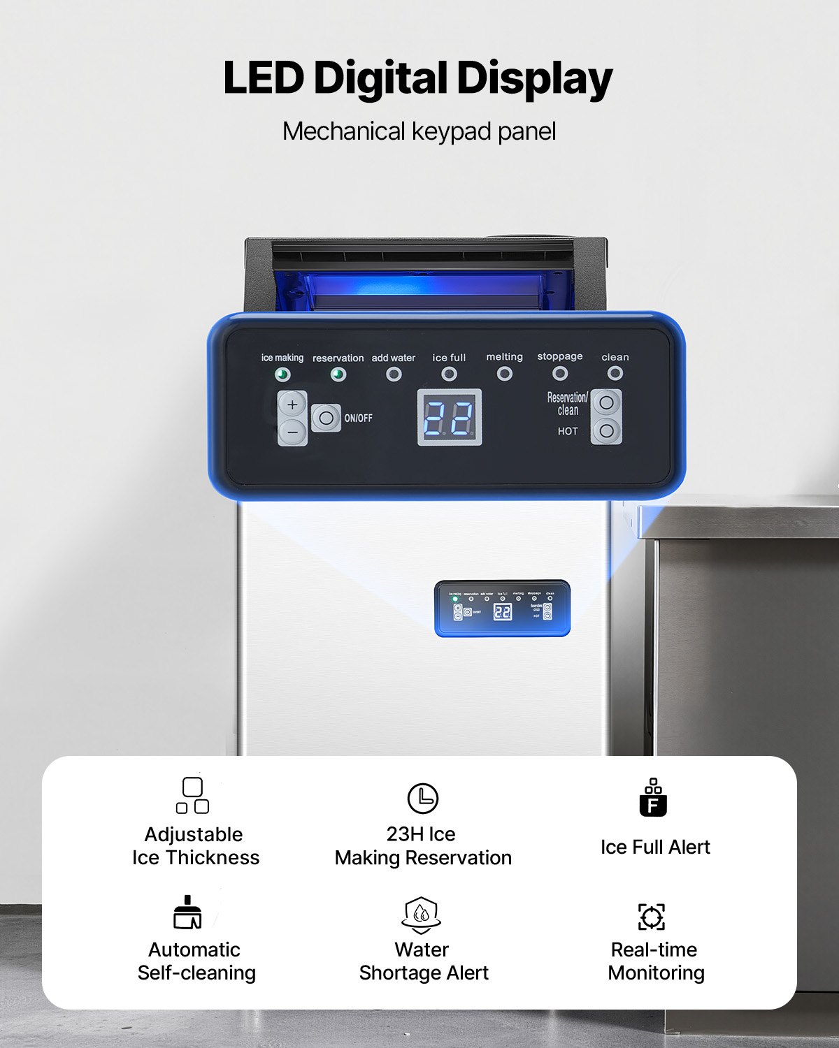 VEVOR 110lbs/24H Commercial Ice Maker, 36 Ice Cubes in 15 Minutes, Freestanding Ice Maker Machine with 28lbs Large Storage Capacity for Bar Office Restaurant, with LED Digital Display & Self-Cleaning