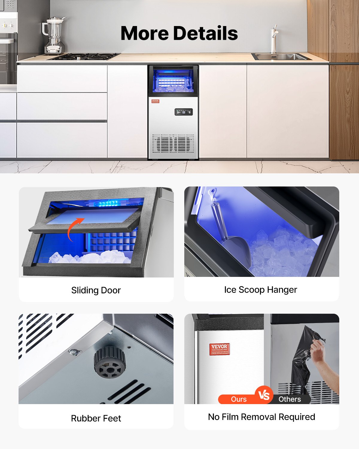 VEVOR 110lbs/24H Commercial Ice Maker, 36 Ice Cubes in 15 Minutes, Freestanding Ice Maker Machine with 28lbs Large Storage Capacity for Bar Office Restaurant, with LED Digital Display & Self-Cleaning