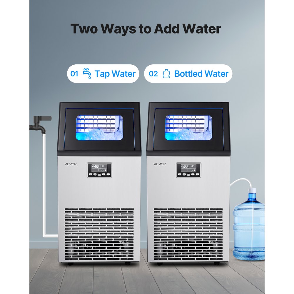 VEVOR Commercial Ice Maker Machine, 54.43 kg/24h with 12.7kg Storage, 45 Cubes per Cycle, Stainless Steel Freestanding & Under Counter Ice Maker with LED Display & Self-Cleaning, for Bar Restaurant