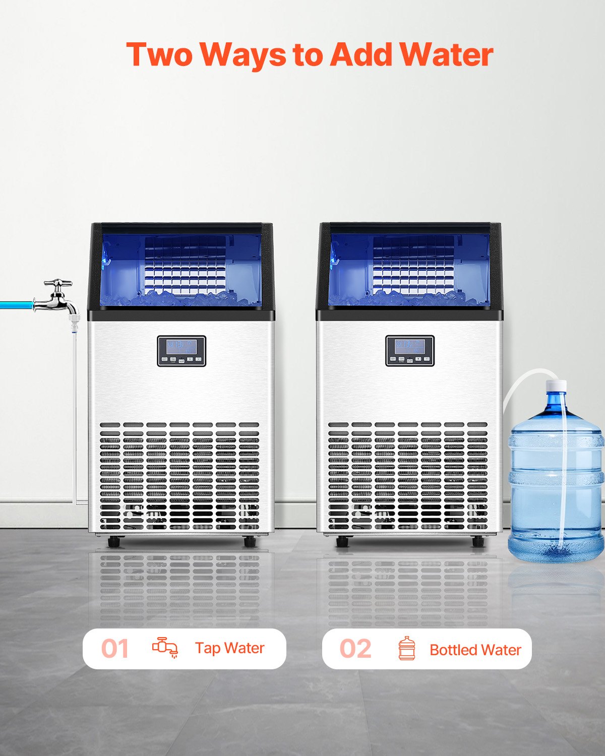 VEVOR Commerciële ijsmachine, 150 lbs/24 uur, 45 ijsblokjes in 15 minuten, vrijstaande ijsmachine met 33 lbs grote opslagcapaciteit voor bar, kantoor, restaurant, met LED-digitaal display en zelfreinigend