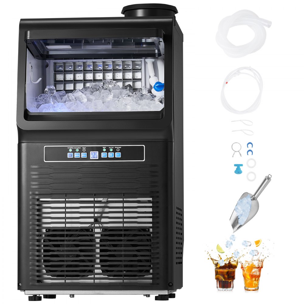 VEVOR Commerciële ijsmachine (31,75 kg/dag) IJsmachine met een opslagcapaciteit van 5,44 kg, 36 ijsblokjes in 15 minuten, met LED-digitaal display en 2 manieren om water toe te voegen, voor bar, kantoor, restaurant