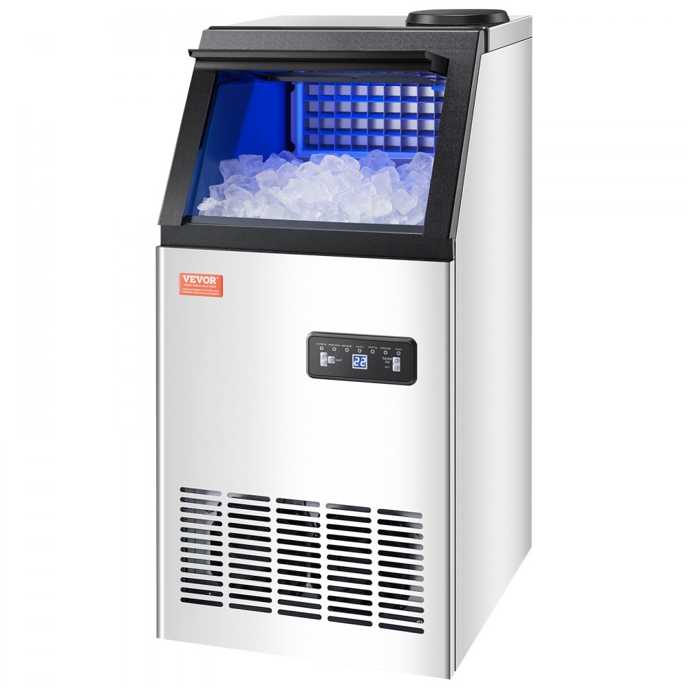 VEVOR Commerciële ijsmachine, 80 lbs/24 uur ijsmachine met 28 lbs opslagcapaciteit, 36 ijsblokjes in 15 minuten, LED digitaal display, vrijstaand, zelfreinigend, voor bar, kantoor, restaurant