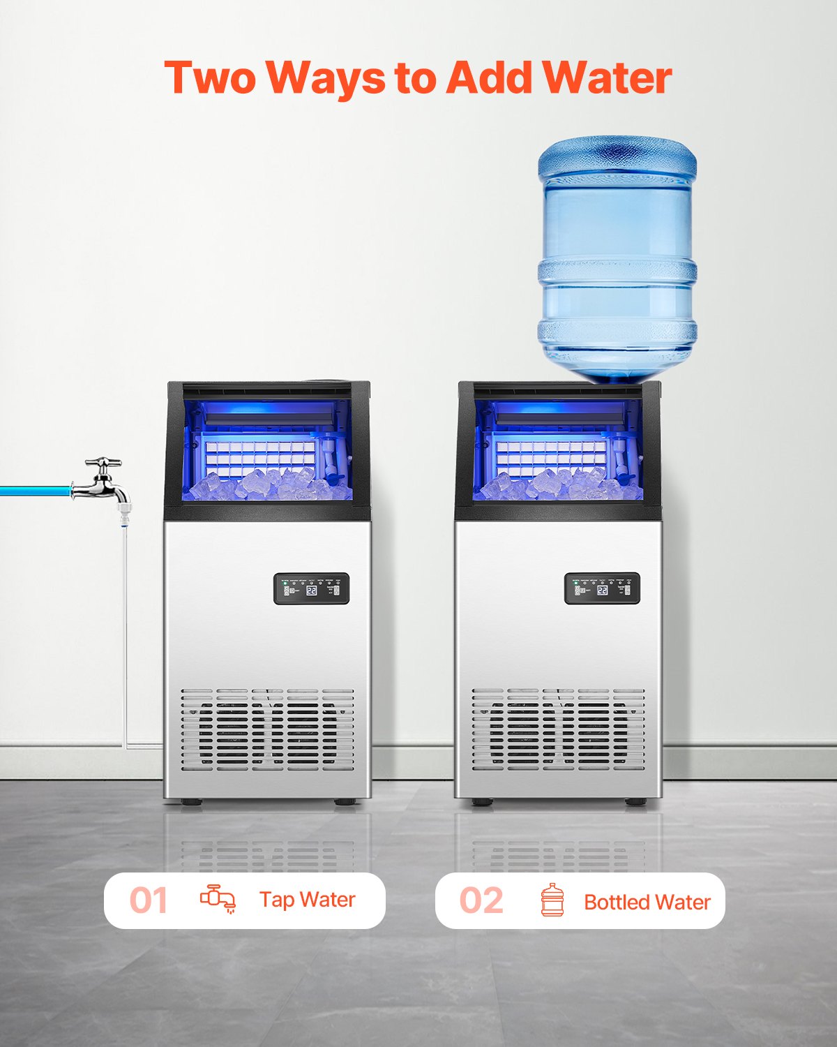 VEVOR Commerciële ijsmachine, 80 lbs/24 uur ijsmachine met 28 lbs opslagcapaciteit, 36 ijsblokjes in 15 minuten, LED digitaal display, vrijstaand, zelfreinigend, voor bar, kantoor, restaurant