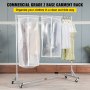 VEVOR Z Rack, Industrial Grade Z Base Garment Rack, Height Adjustable Rolling Z Garment Rack, Sturdy Steel Z Base Clothing Rack with Lockable Casters, for Home Clothing Store Display with Cover Silver