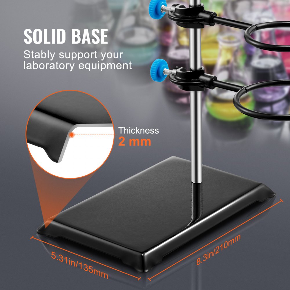 VEVOR Lab Stand Support, Laboratorium Retort Support Stand 1 Set, Stalen Lab Stand met 60 cm Staaf & 210,82 x 135 mm Gietijzeren Basis, Inclusief Kolfklemmen, Buretklemmen en Kruisklemmen