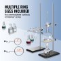 VEVOR Laboratory Stand Support, Laboratory Retort Support Stand 2 Sets, Steel Laboratory Stand with 60cm Rod & 210.82 x 135mm Cast Iron Base, Includes Piston Clamps, Burette Clamps and Cross Clamps
