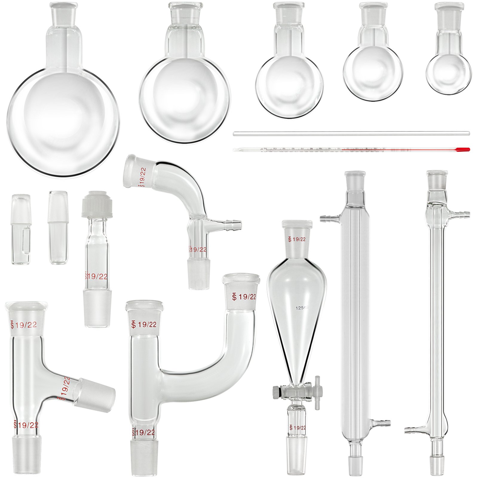 Vevor Lab Glaswerk Set Destillatie Apparaat 25-500ml Inhoud Kolven Glaswerk Kits