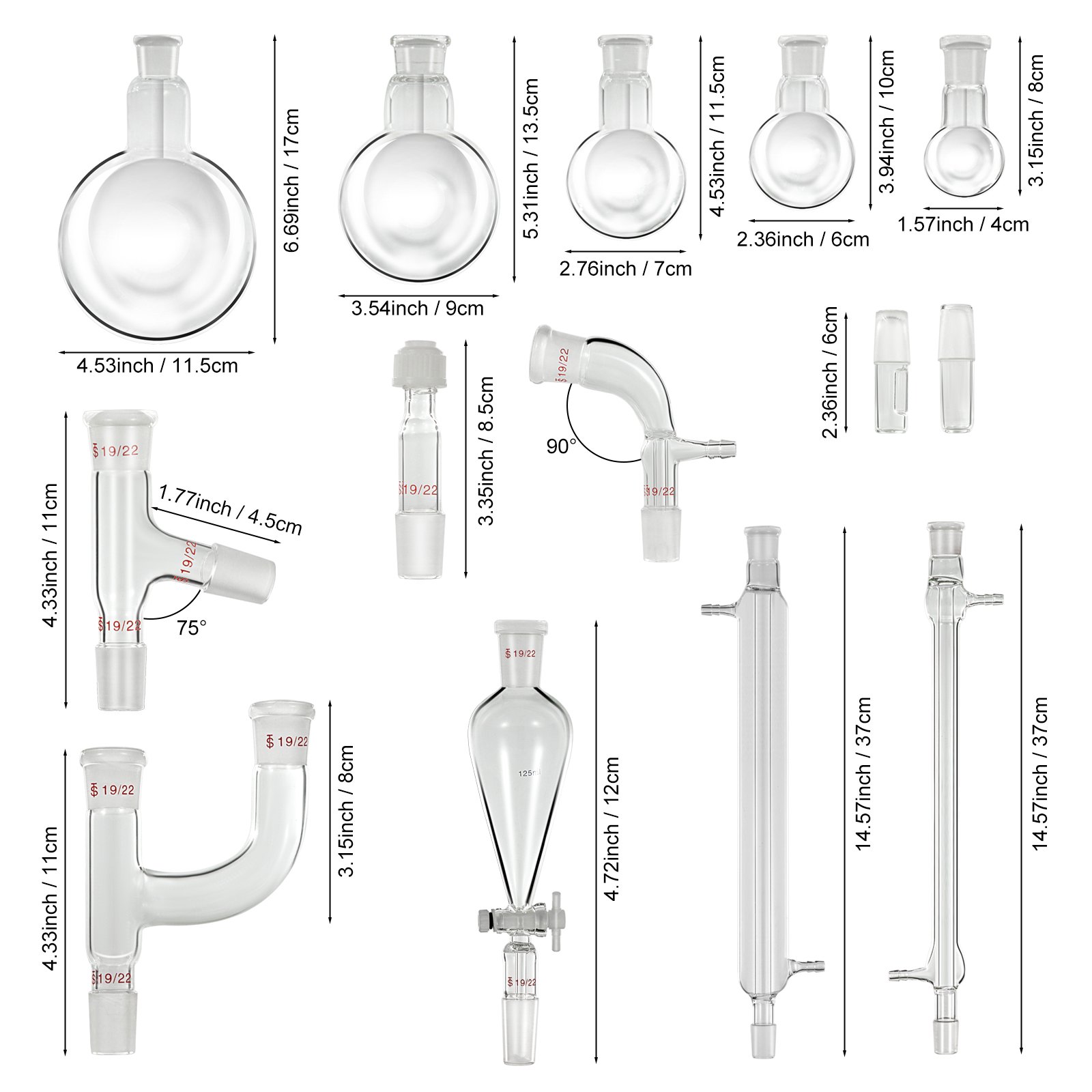 Vevor Lab Glaswerk Set Destillatie Apparaat 25-500ml Inhoud Kolven Glaswerk Kits