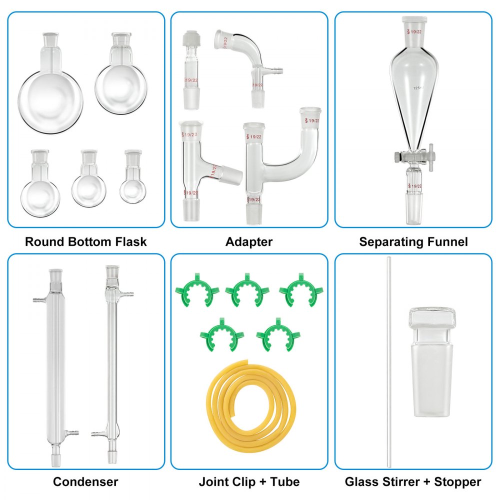 Vevor Lab Glaswerk Set Destillatie Apparaat 25-500ml Inhoud Kolven Glaswerk Kit